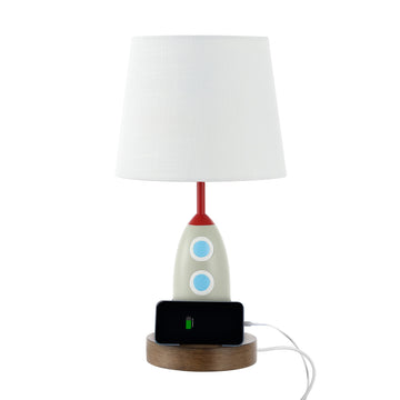 Houston 17.5" Coastal Style Iron/Resin Rocket LED Kids' Table Lamp with Phone Stand and USB Charging Port - JONATHAN Y